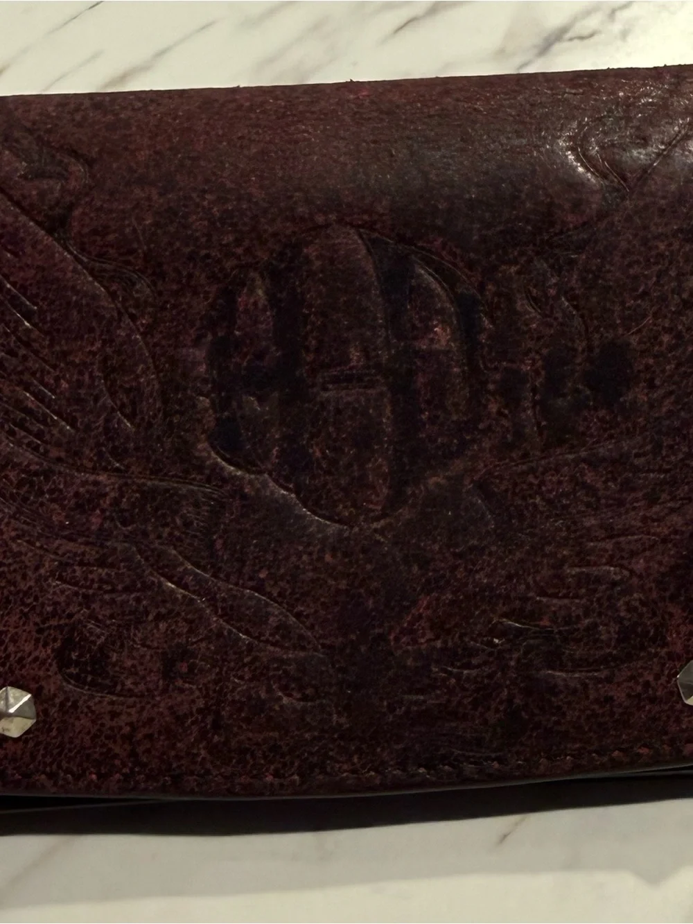 Harley Davidson Studded Embossed Wing-Accent Satchel in Dusty Plum with matching